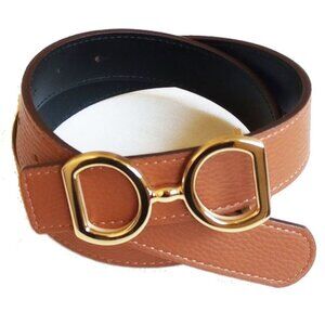 Reversible Leather Designer Gold Horsebit Logo Belt S 25"-30" Caramel Black